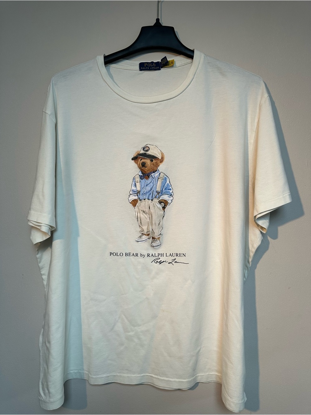 Ralph Lauren Cream Polo Bear Graphic Tee with Blue Accents